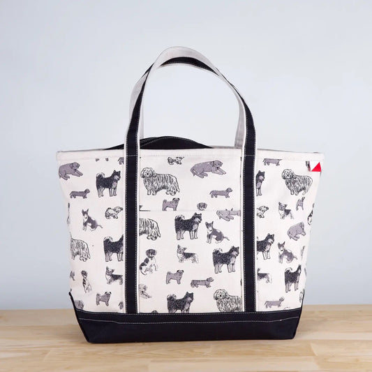 Canvas Boat Tote with Friendly Pups