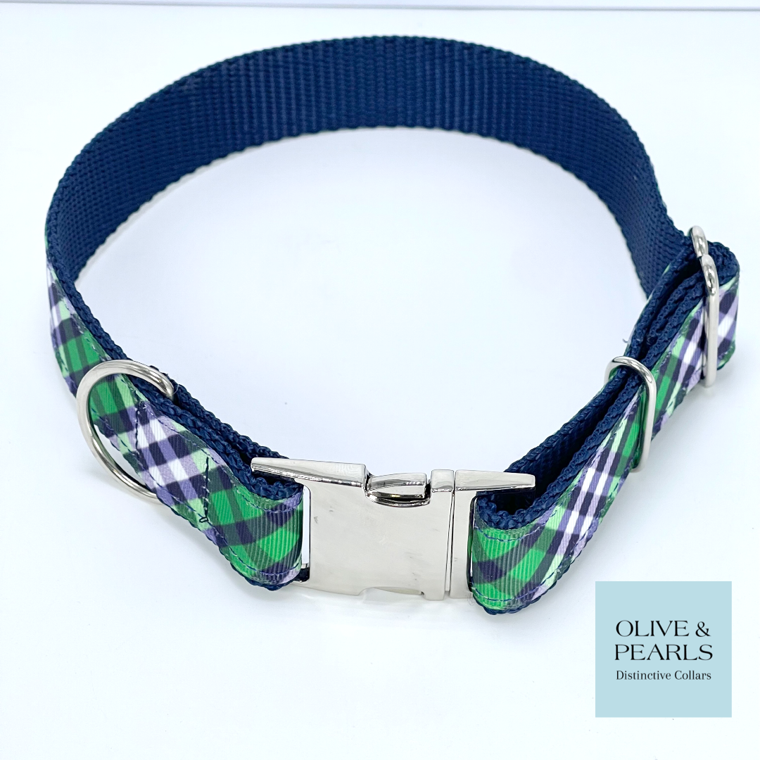 Navy Plaid Personalized Collar
